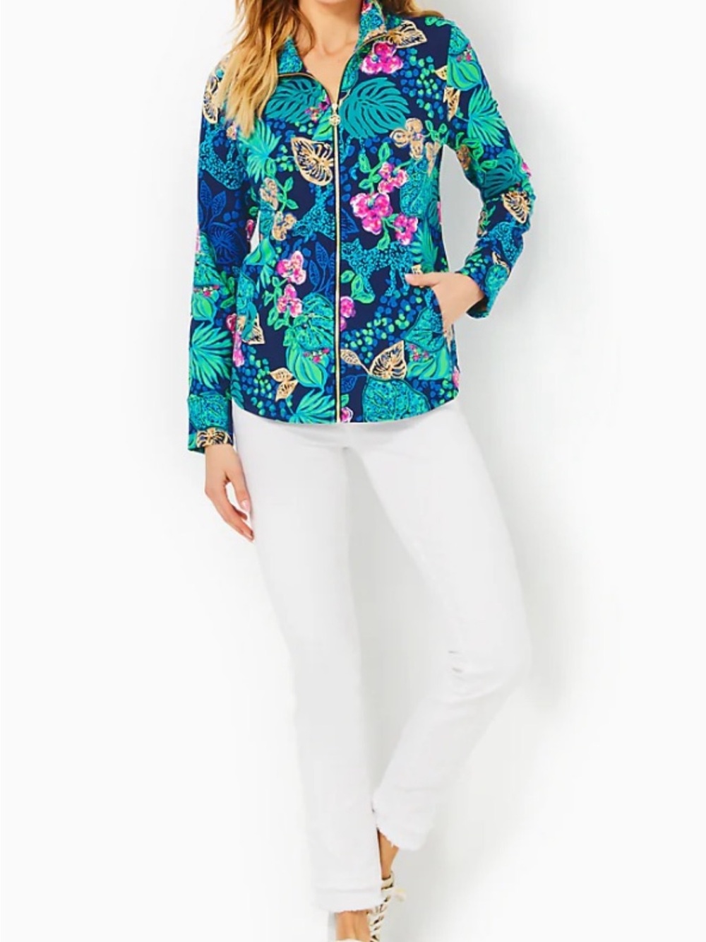 EUC LILLY PULITZER Leona Zip-up Jacket LOW TIDE NAVY LIFE OF THE PARTY, Size LAR - Picture 3 of 14
